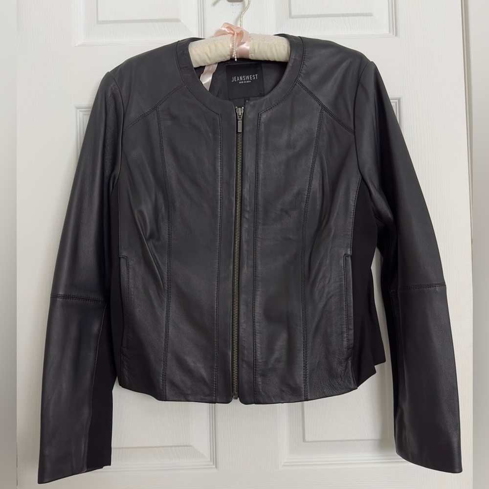 New Without Tags Jeans West Women’s Black Leather Jacket US Size 12 38” Chest